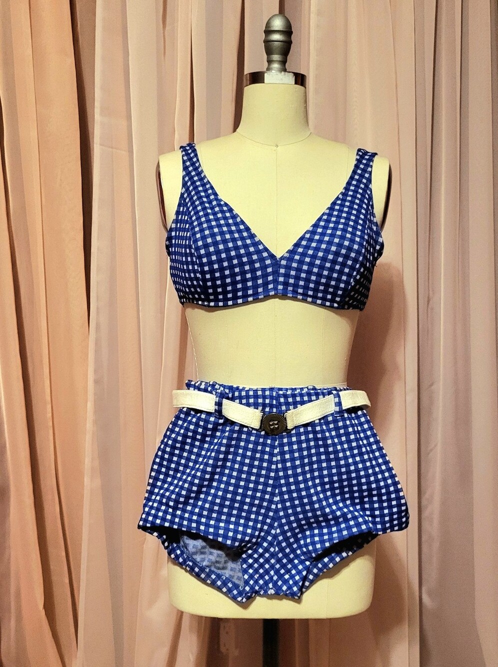 Vintage 1960s Sears Blue And White Gingham Bikini